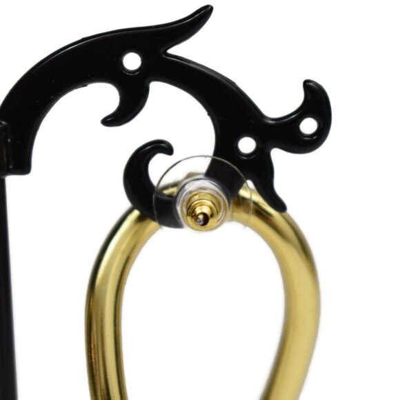 Linked Oval Hoop Earrings Gold Tone Texture Post Interlocking Loops - Picture 5 of 5